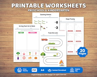 Preschool Learning Bundle: Tracing, Counting, Matching Worksheets (PDF A4 Size)