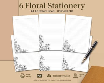 Floral Stationery Bundle: Printable Lined Letter Paper (PDF)