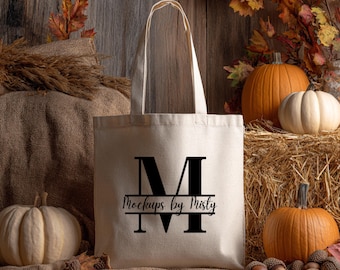 Fall Tote Bag Mockup Halloween Canvas Tote, Print on Demand JPEG Digital Download
