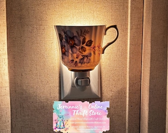 Floral Porcelain Teacup Night Light Set of 2 Vintage Style Plug-In Wall Decor