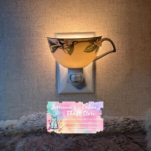 Vintage Floral Ceramic Teacup Night Light Repurposed Tea Cup Plug In Wall Lamp