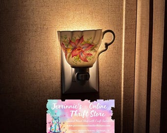 Vintage Teacup Night Light Set Floral Porcelain Cottagecore Plug In Wall Decor