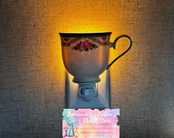 Lenox Teacup Night Light Pink Rose Floral Ceramic Wall Plug In Lamp