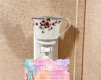 Vintage Floral Ceramic Teacup Night Light Cottagecore Shabby Chic Wall Plug In