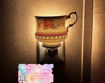 Vintage Floral Porcelain Teacup Night Light Set of 2 Wall Plug In Cottagecore