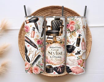 Hair Stylist Salon Tumbler Wrap PNG, 20 oz Skinny Tumbler Sublimation Design, Beautician Gift Digital Download