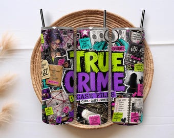True Crime 20oz Skinny Tumbler Wrap PNG, Detective Case Files Mystery Sublimation, Crime Junkie Evidence Board Digital Download