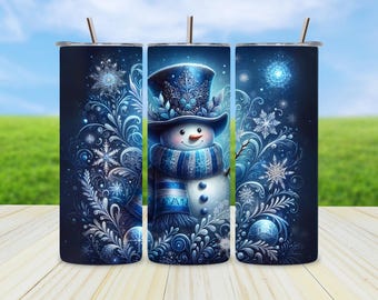 Snowman Tumbler Wrap PNG 20oz Sublimation Christmas Snowflake Design For Holiday Tumblers And Winter Gifts