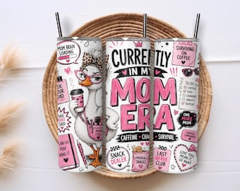Funny Mom Goose 20oz Skinny Tumbler Wrap PNG, Mom Era Coffee Chaos Sublimation, Silly Goose Motherhood Digital Download