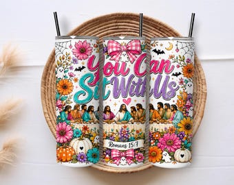 You Can Sit With Us Christian Halloween 20oz Skinny Tumbler Sublimation PNG Wrap, Bible Verse Digital Download