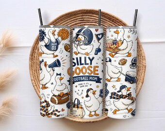 Football Mom Goose 20oz Skinny Tumbler Wrap PNG, Silly Goose Game Day Sublimation, Sports Mom Football Season Digital Download