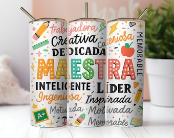 Maestra Tumbler Wrap PNG, insegnante di spagnolo 20 oz Skinny Sublimation Design, regalo di download digitale per insegnante latina
