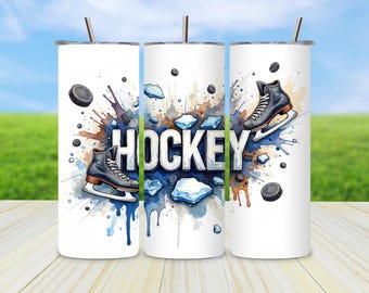 Eishockey Sport Thema 20 Unzen Skinny Tumbler Wrap Sublimation Design PNG Digital Download Hockey Geschenk