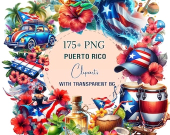 Caribbean Clipart PNG Puerto Rico AI Art Bundle Transparent Graphics Commercial Use for Sublimation Stickers Scrapbooking Teachers Designers