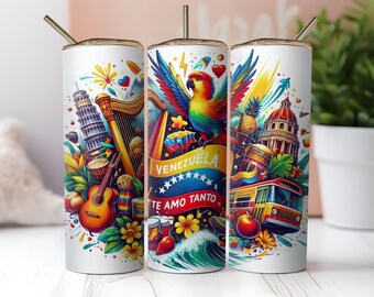 Venezuela Tumbler Wrap PNG , Venezuela Flag 20 oz Skinny Sublimation Design . Digital Download Gift for Venezuelan Pride and Culture