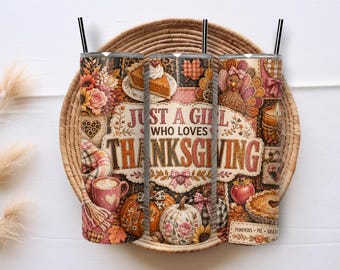 Thanksgiving Girl 20oz Skinny Tumbler Wrap PNG, Turkey Pumpkin Pie Fall Sublimation, Plaid Leopard Autumn Digital Download