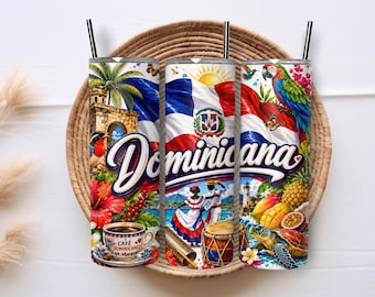 Dominican Republic Flag 20oz Skinny Tumbler Sublimation PNG Wrap, Patriotic Flag Design Digital Download