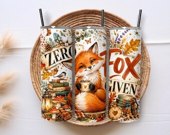 Zero Fox Given 20oz Skinny Tumbler Sublimation PNG Wrap, Funny Autumn Fox Design Digital Download