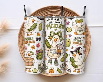 Just a Girl Who Loves Pickles 20oz Skinny Tumbler Sublimation PNG Wrap, Cute Pickle Goose Digital Download