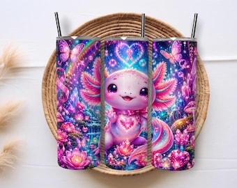 Breast Cancer Awareness Tumbler Wrap PNG, Pink Ribbon 20oz Skinny Sublimation, Cute Fantasy Creature Hope Warrior Digital Download