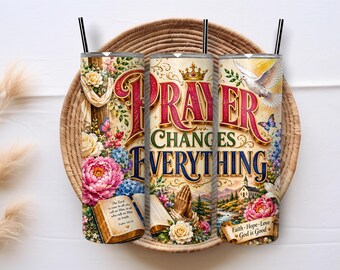 Christian Prayer 20oz Skinny Tumbler Sublimation PNG Wrap, Faith Floral Religious Digital Download, Bible Inspired Tumbler Design