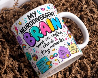 Neurodivergent Mug Sublimation PNG Wrap, 11oz 15oz Coffee Mug Design, Positive Mental Health Digital Download