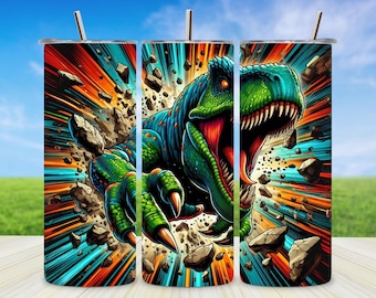 Dinosaur Tumbler Wrap Tyrannosaurus Sublimation PNG 20oz Skinny Digital Download Dino Gift Design for Crafters Birthday Party Favors