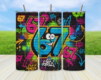Six Seven 67 Y2K Kids Party Groovy Design Trendy 20oz Skinny Tumbler PNG Sublimation Designs Digital Download