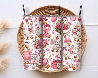 Breast Cancer Silly Goose 20oz Tumbler Wrap PNG, Pink Ribbon Awareness Sublimation, Goose Lover Gift Digital Download