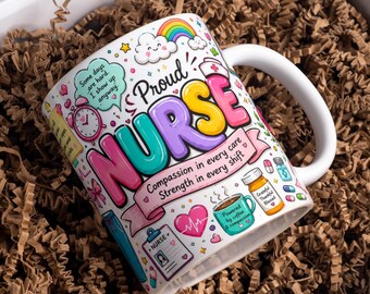 Nurse Mug Sublimation PNG Wrap, 11oz 15oz Coffee Mug Design, Cute Nursing Gift Digital Download, Healthcare Mug PNG