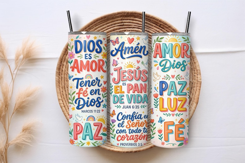 Diseño PNG Cristiano para Tumblers | Plantilla Versículos Bíblicos para Sublimación de Skinny 20oz | Regalo Espiritual Vaso Religioso
