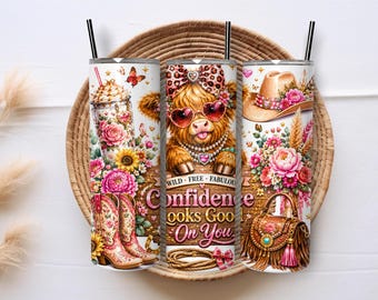 Funny Highland Cow Tumbler Wrap PNG, 20 oz Skinny Tumbler Sublimation Design, Sarcastic Cowgirl Digital Download