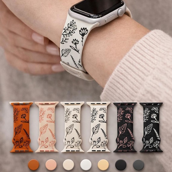 Silicone Strap Bands Flowers for Compatible with Apple Watch Series 1–11 SE Style