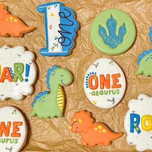 One-asaurus Custom Cookies Dinosaur Cookies Three-Rex Cookies Birthday Party Cookies Birthday Custom Sugar Cookies