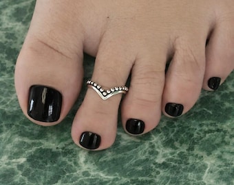 Anello per dita dei piedi a forma di V in argento sterling – Gioiello regolabile per piedi con perline