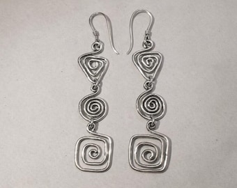 Orecchini pendenti a spirale in argento 925 fatti a mano, gioielli geometrici boho