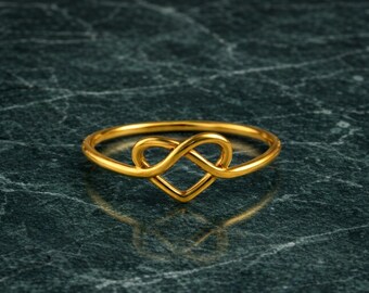 Anello con cuore infinito in oro - Delicato anello con promessa di nodo d'amore