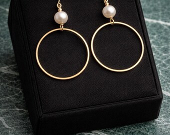 Orecchini a cerchio in oro con perle, pendenti minimalisti, gioielli moderni con cerchi