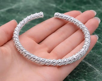 Bracciale rigido intrecciato in argento sterling / Bracciale con corda intrecciata, gioielli unisex
