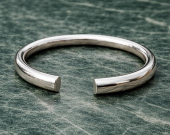 Bracciale rigido in argento sterling massiccio fatto a mano - Bracciale aperto minimalista