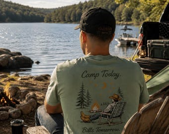 Camp Today Bills Tomorrow Campfire Cowboy T-shirt | Retro Outdoors Tee