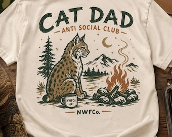 Cat Dad Anti Social Club bobcat campfire T-shirt | vintage outdoors retro Americana