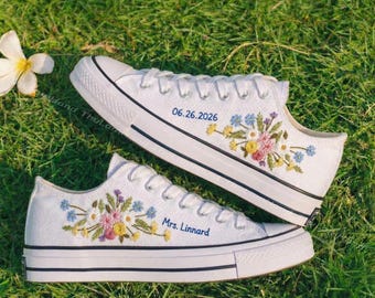 Embroidered Converse: Custom Bridal Flower Chuck Taylor Low Tops