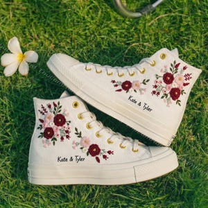 Custom Floral Embroidered Converse Chuck 70, Handmade Flower Sneakers, Personalized Design