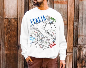 Sweat de sport d'hiver Italy 2026, col rond à motif griffonné