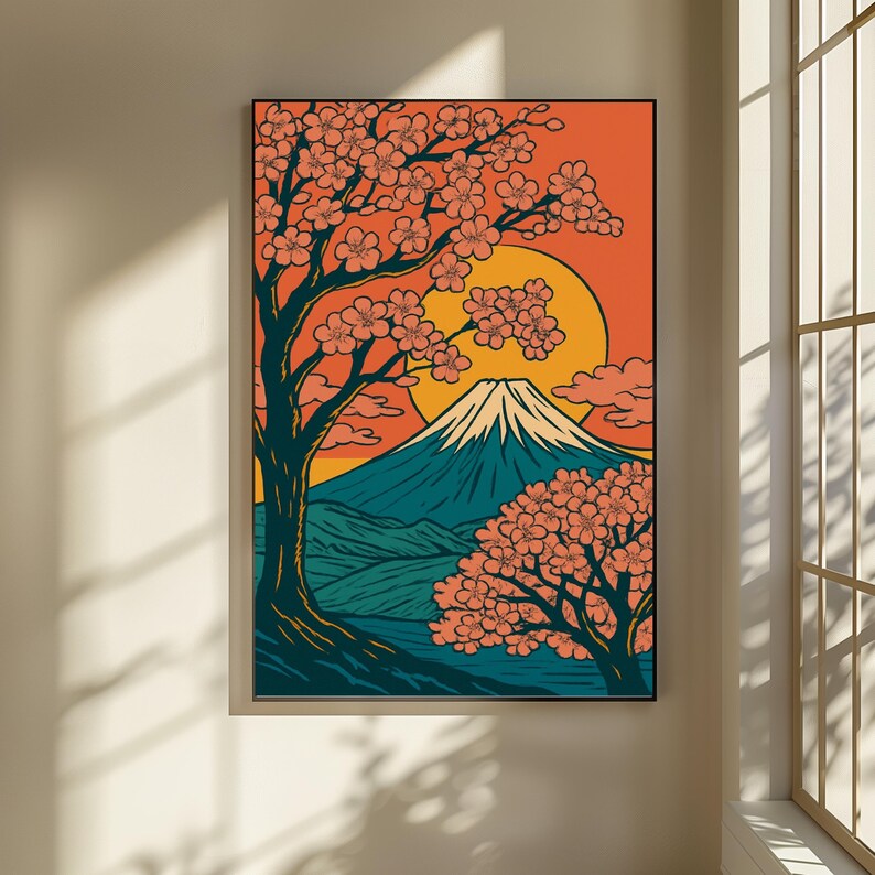 Cherry Blossom & Mount Fuji Art Print: Japanese Wall Decor - Etsy Australia