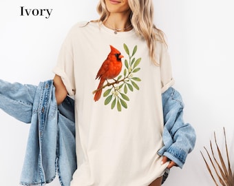 t-shirt vintage Aquarelle Cardinal : t-shirt pour amoureux de la nature teint en pièce