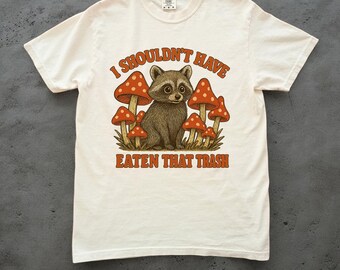 T-shirt raton laveur champignon magique : t-shirt animal amusant, ambiance psychédélique vintage