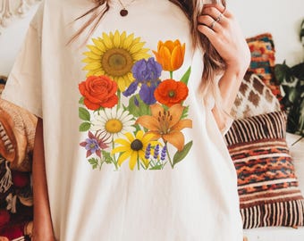 T-shirt fleuri Comfort Colors : coton américain teint en pièce, ambiance estivale