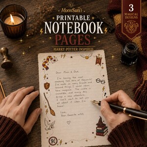 Hogwarts notitieboekpagina's | Harry Potter inspiratie printbaar dagboekpapier | Tovenaars schrijfbladen PDF | Direct te downloaden tovenaarscadeau